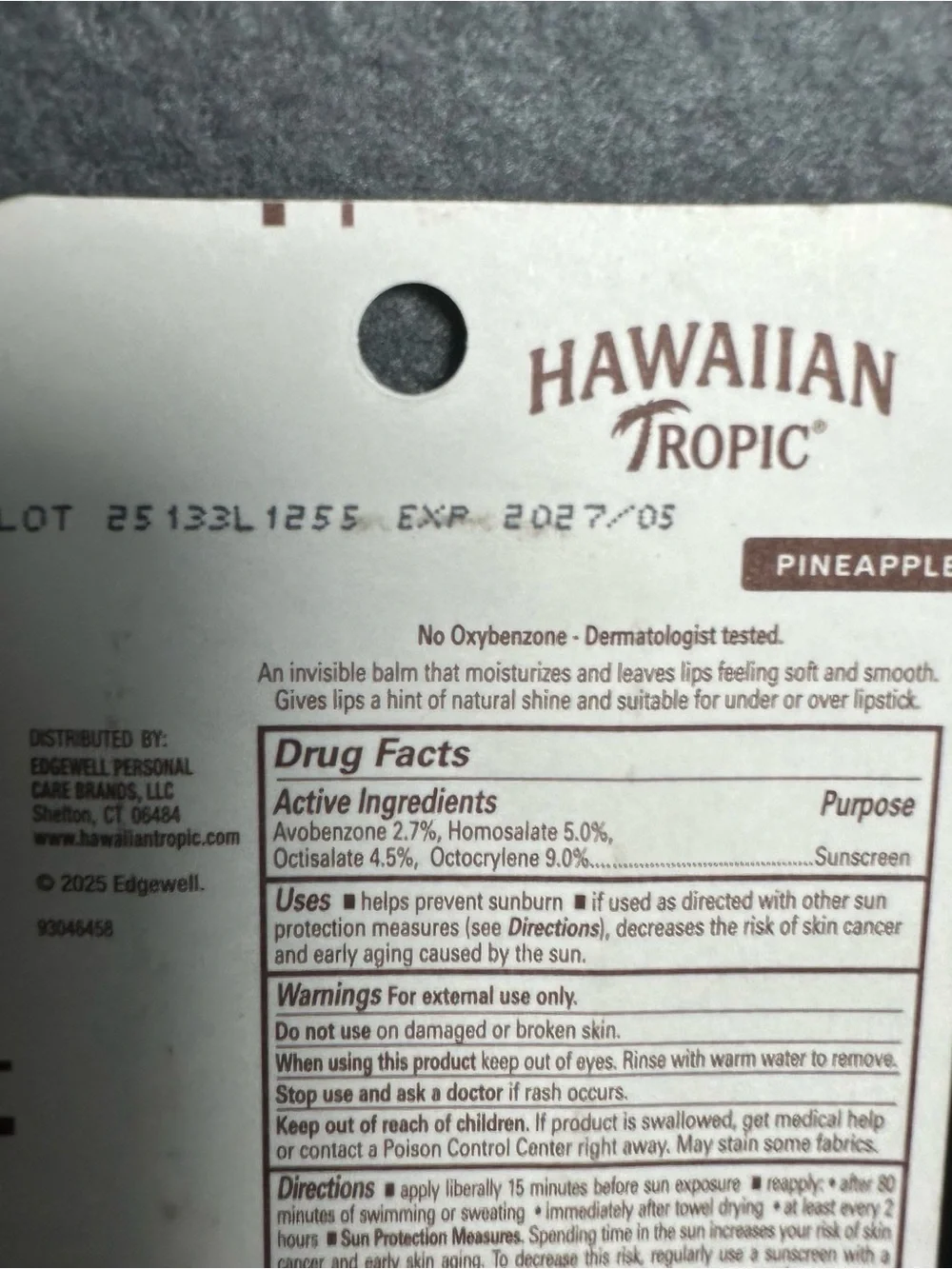 🆕 Hawaiian Tropic Pineapple SPF 30 Lip Balm - Hydrating Sun Protection (Yellow)